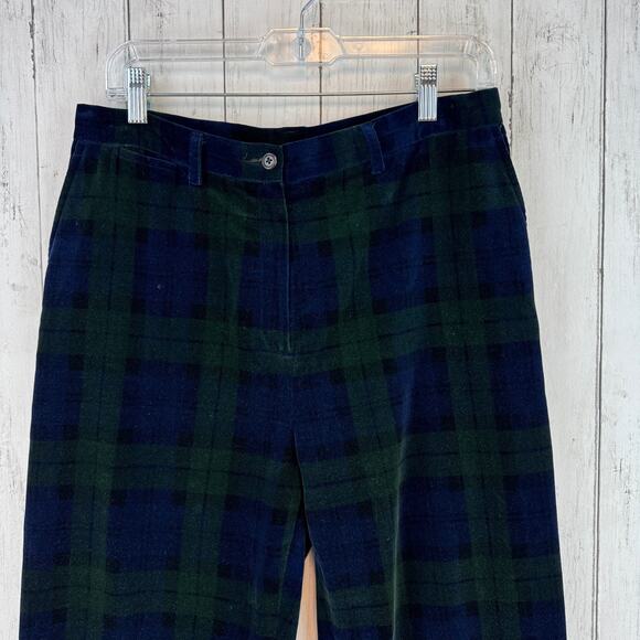 VTG Lauren Ralph Lauren Blue/Green Tartan Plaid Velvet High Rise Pants Size 10 - Picture 3 of 16